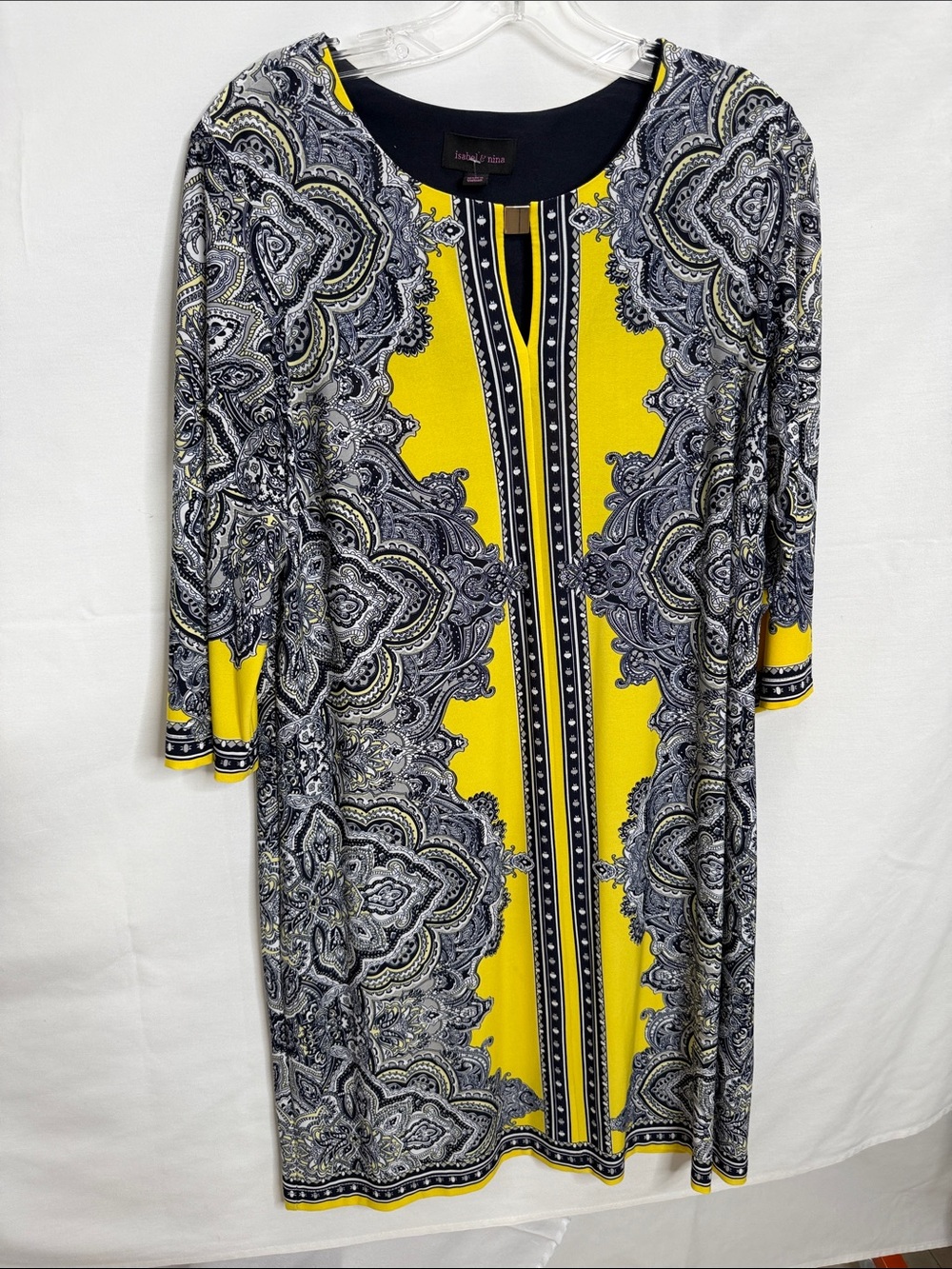 Black & Yellow Paisley-Print Long Sleeve Shift Dress